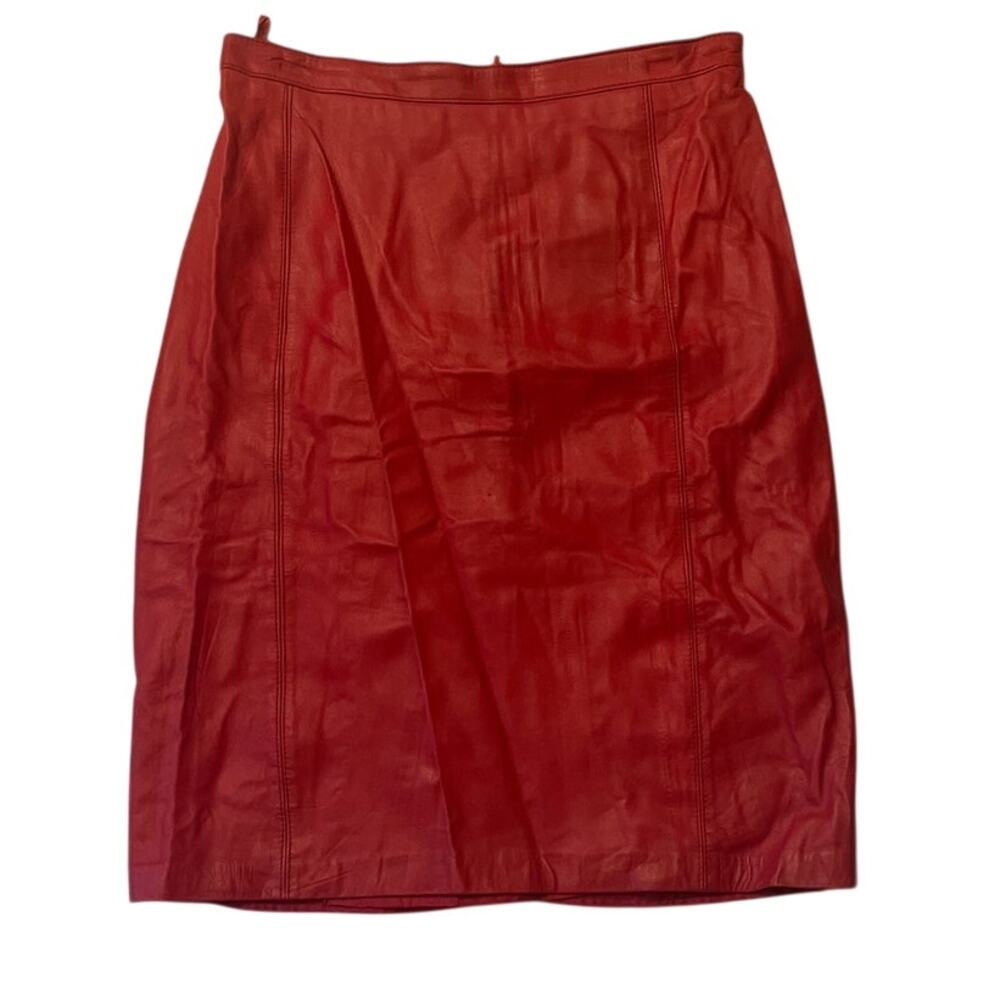 Vintage 80s Bloomingdale's y.e.s. Red Leather Skirt - Size: M